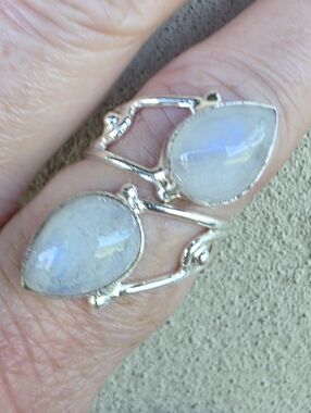 Double Moonstone Gemstone Ring in 925 Sterling Silver (Size 9)